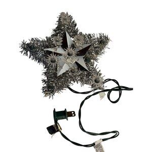 VTG Christmas Tree Topper Star 7" Lighted Silver Tinsel Clear Bulb Covers TESTED